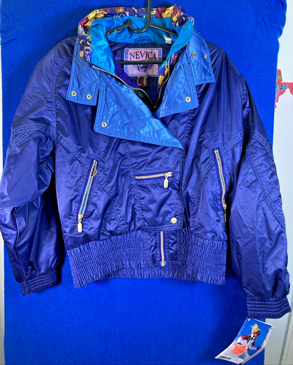 Vintage 80s 90s Nevica Ski Jacket Women's 12 Blue Puffer Bomber Snowboard NWT
